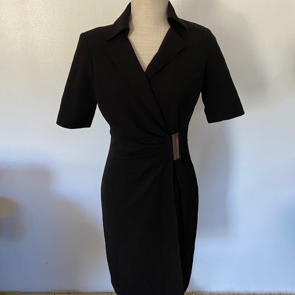 Ellen Tracy Midi Clasp Black Dress